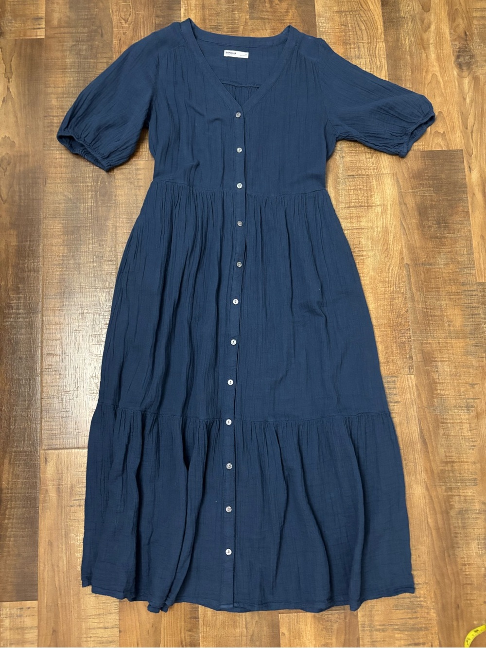 Sonoma size Medium Lightspun cotton Tiered Blue Button-Front Tiered Maxi Dress